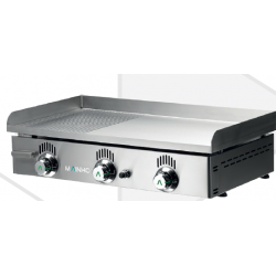 PLANCHA GAZ - LISSE + RAINUREE 3 BRULEURS - PLAQUE A SNACKER NS800M - NSR800M