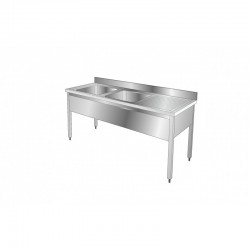 Plonge inox 2 bacs - Egouttoir à droite - Profondeur 700 mm - Longueur 2000 mm - PG186DT