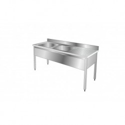 Plonge inox 2 bacs - Egouttoir à droite - Profondeur 700 mm - Longueur 1800 mm - PG185DT